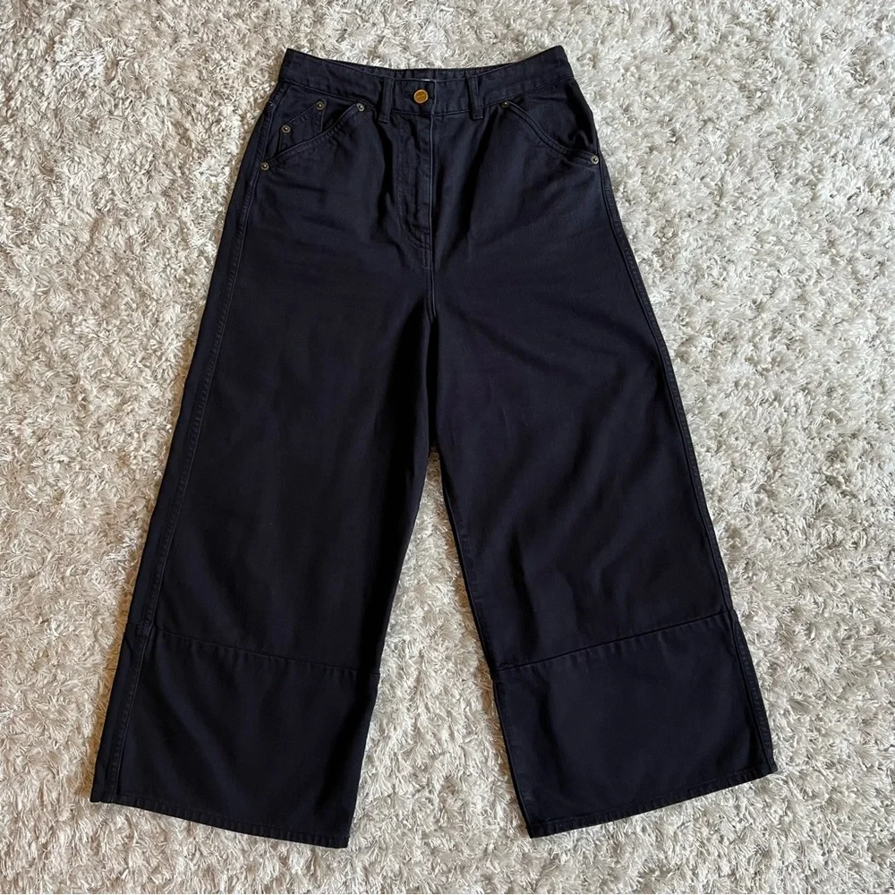 Jacquemus La Riviera Wide Leg Cropped Jeans in Black Size 27 - Picture 4 of 12